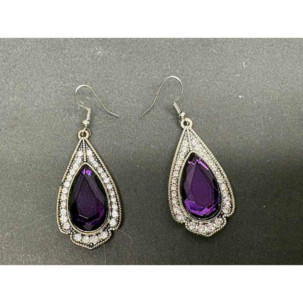 Paparazzi Pierced Earrings Teardrop Purple Acrylic Stones